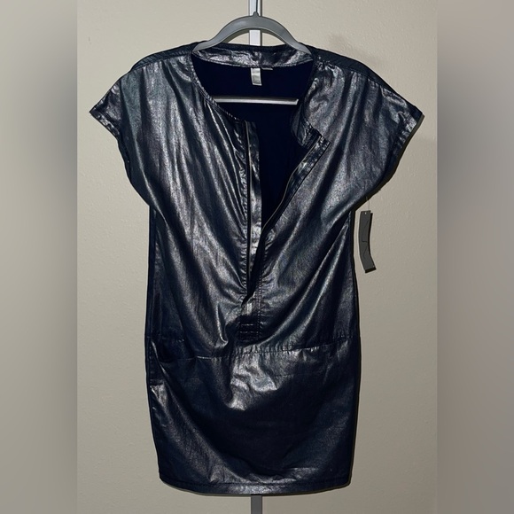 GO International Shimmering Blue Front Zip Short Sleeve Mini Dress, Size XS, S - Picture 2 of 9